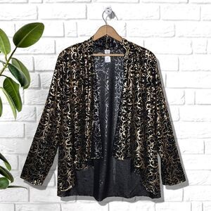 Metallic Gold Print Long Sleeve Open Front Cardigain/Tunic